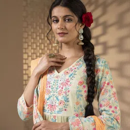 gulmohar jaipur Women Pure Cotton Kurta Pant Dupatta Set image 4