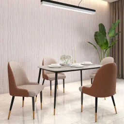 durian Octavia Marble Top 4 Seater Dining Set In White Colour image 1