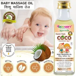ecosoft ULTIMATE NEW VIRGIN 100% Pure & Organic Cold Pressed COCONUT BABY MASSAGE OIL 100 ML in Glass Bottle. (PACK OF 1) image 5