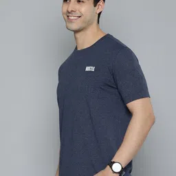 HERE&NOW Men Blue Printed Pure Cotton T-shirt image 3