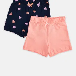 Pantaloons Baby Girls Pack Of 2 Coral Pink & Navy Blue Shorts image 1