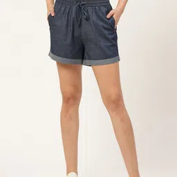 Xpose Women Navy Blue Slim Fit High-Rise Denim Shorts-image-12
