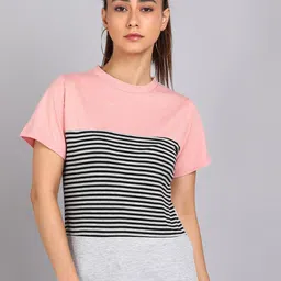 shashvi Women Pink & Grey Striped T-shirt-picture-25