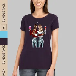 CHOZI Women Pack of 2 Printed Cotton T-shirt-picture-17