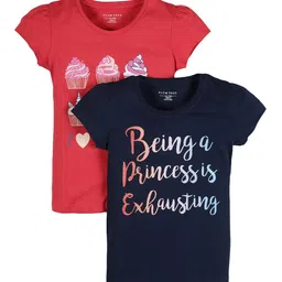 PLUM TREE Girls Pack of 2 Typography Printed Pure Cotton T-shirts-picture-57