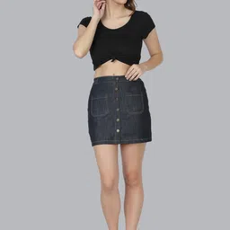 NUEVOSDAMAS Women Black Solid Straight Skirt-image-71