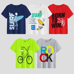 KUCHIPOO Boys Multicoloured 5 Printed Applique T-shirt-image-70
