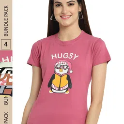 Fabflee Pack Of 4 Typography Printed Regular Fit Cotton T-shirt-picture-28