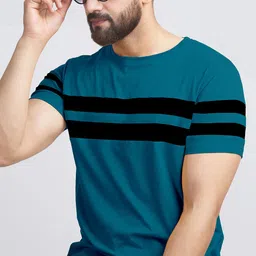Ausk Teal Blue & Black Colorblocked Round Neck Half Sleeve T-Shirt-picture-26
