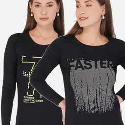 appulse Women Black Set Of  2 Printed T-shirt-picture-15