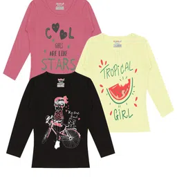 Kiddeo Girls Pack Of 3 Typography Printed Cotton T-Shirt-picture-51