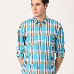 Crosscreek Men Comfort Slim Fit Tartan Checked Linen Casual Shirt-picture-16