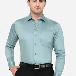 METAL Men Green Classic Slim Fit Cotton Formal Shirt image 1