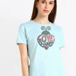 shashvi Women Turquoise Blue Printed T-shirt-image-35