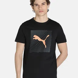 Puma Men Black Brand Logo Printed Slim Fit Training or Gym Cotton T-shirt-picture-49