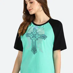 shashvi Women Teal & Green Printed T-shirt-image-93