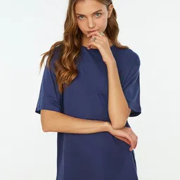 Trendyol Women Navy Blue Cotton T-shirt-image-24