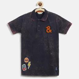 TALES & STORIES Boys Navy Blue Polo Collar Applique T-shirt-picture-32