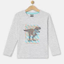 R&B Boys Grey Melange & Turquoise Blue Graphic Printed T-shirt-picture-24