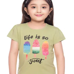 Tiny Baby Girls Green & Pink Printed Puff Sleeves T-shirt-picture-17