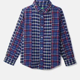 United Colors of Benetton Boys Blue Checked Cotton Casual Shirt-picture-36