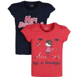 PLUM TREE Girls Pack of 2 Navy BlueRed Printed Cotton Pure Cotton T-shirt-picture-52