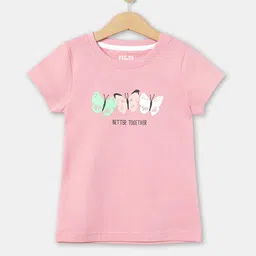 R&B Girls Pink Typography Printed Cotton T-shirt image 1