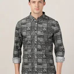 MERCHANT MARINE Men Green Classic Slim Fit Printed Pure Cotton Casual Shirt-picture-18
