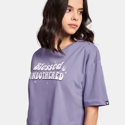 The Souled Store Women Lavender & White Printed Oversized Cotton T-shirt-picture-23