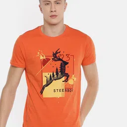 Steenbok Men Orange Typography Printed Slim Fit T-shirt-picture-13