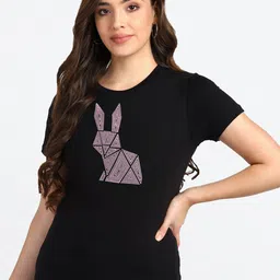 shashvi Women Black Printed Regular Fit T-shirt-picture-38