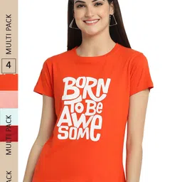 Fabflee Pack Of 4 Typography Printed Cotton T-shirt-picture-27