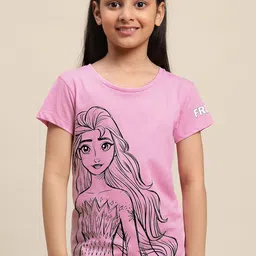 Kids Ville Girls Elsa Printed Round Neck Cotton T-Shirt-picture-14