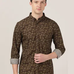 MERCHANT MARINE Men Brown Classic Slim Fit Floral Printed Pure Cotton Casual Shirt-image-71