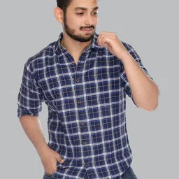 MABYN Men Blue Straight Tartan Checks Casual  Cotton Shirt-picture-28