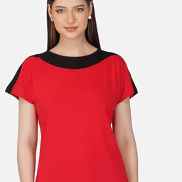 BASE 41 Women Red Colourblocked Extended Sleeves Slim Fit T-shirt-image-10