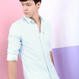 HIGHLANDER Men White Cotton Slim Fit Horizontal Stripes Striped Casual Shirt-picture-14