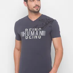 Being Human Men Grey & White Being Human Printed V-Neck T-shirt-image-2