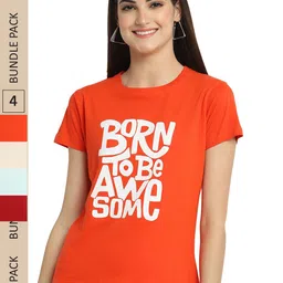 Fabflee Pack Of 4 Typography Printed Cotton T-shirts-picture-10