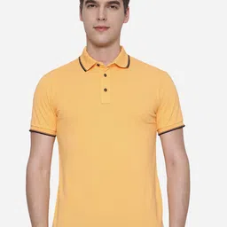 JADE BLUE Men Yellow Polo Collar Pure Cotton Slim Fit T-shirt-picture-31