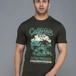 TQS Men Olive Green & dark charcoal Typography Printed Applique T-shirt-picture-15