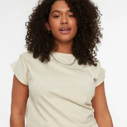 Trendyol Women Beige Pure Cotton T-shirt-picture-33