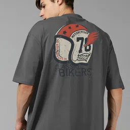 Roadster Grey Graphic Printed Pure Cotton Oversized T-shirt-picture-34