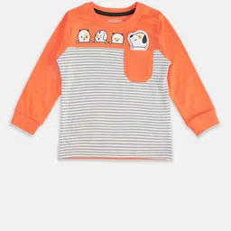 Pantaloons Baby Boys Orange Striped T-shirt image 1