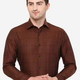 METAL Men Classic Slim Fit Windowpane Checks Checked Cotton Formal Shirt-picture-25