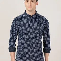 MERCHANT MARINE Men Navy Blue Classic Slim Fit Printed Casual Shirt-picture-25