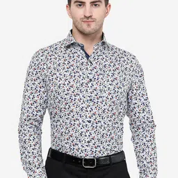 Greenfibre Men White Slim Fit Floral Printed Formal Cotton Shirt-picture-38