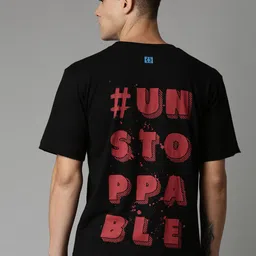 Breakbounce Black Typography Printed Cotton Relaxed Fit T-Shirt-picture-10