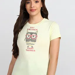 shashvi Women Yellow Typography Printed Cotton T-shirt-picture-13