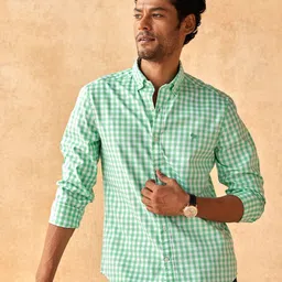 Andamen Men Green Classic Slim Fit Gingham Checks Cotton Casual Shirt-picture-21